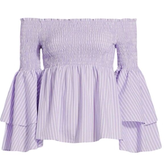 NWOT L'AGENCE Denver Stripe Off Shoulder Top - Picture 1 of 8